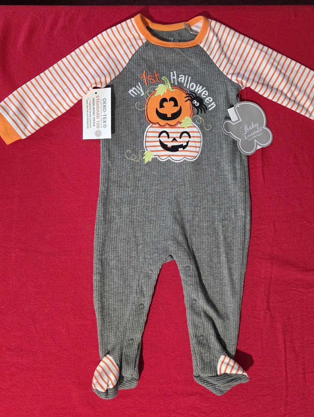 Baby Essentials Gray & Orange 'My 1st Halloween' Footed One-Piece